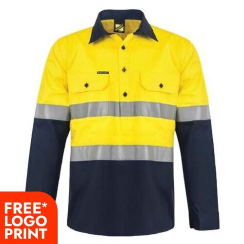 Mens Lightweight Half Placket Vented Cotton Drill Shirt With Semi Gusset Sleeve Thumbnail